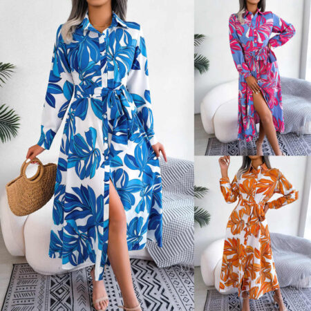 Women's Floral Pattern Shirt Dress