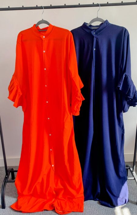 Ruffle Sleeve Button-Down Maxi Shirt Dress – Free Size Modest Style