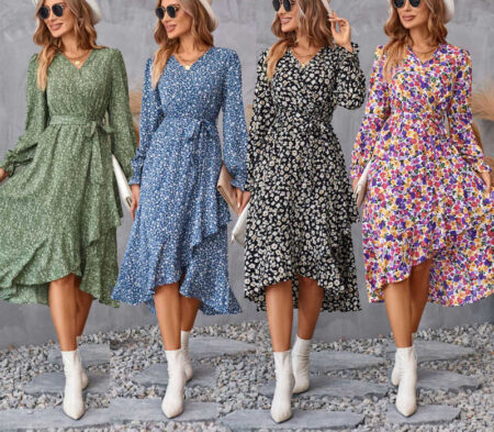 Women's Floral Print Belted Dress, Casual Summer Dress